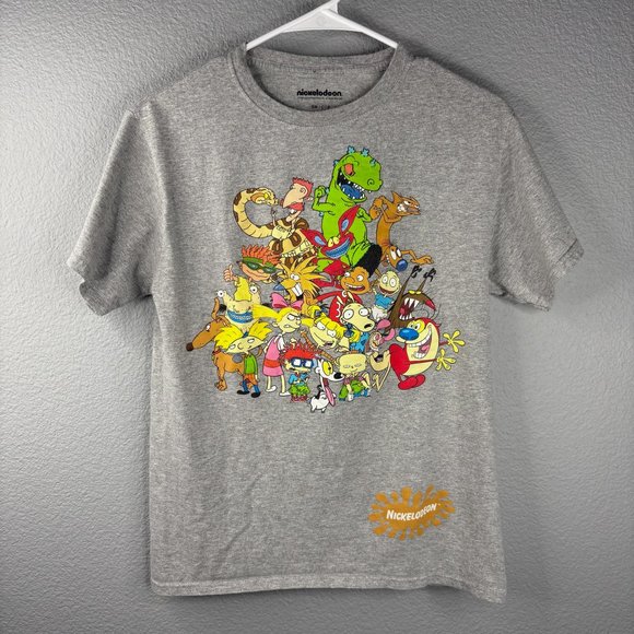 Nickelodeon Nostalgic 90s Cartoon Characters Gray T-Shirt - Picture 1 of 6
